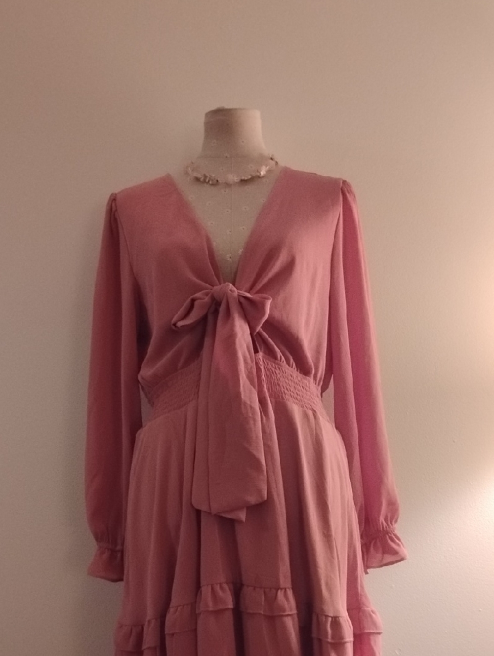 Women's Pink Midi Tie-Front Dress